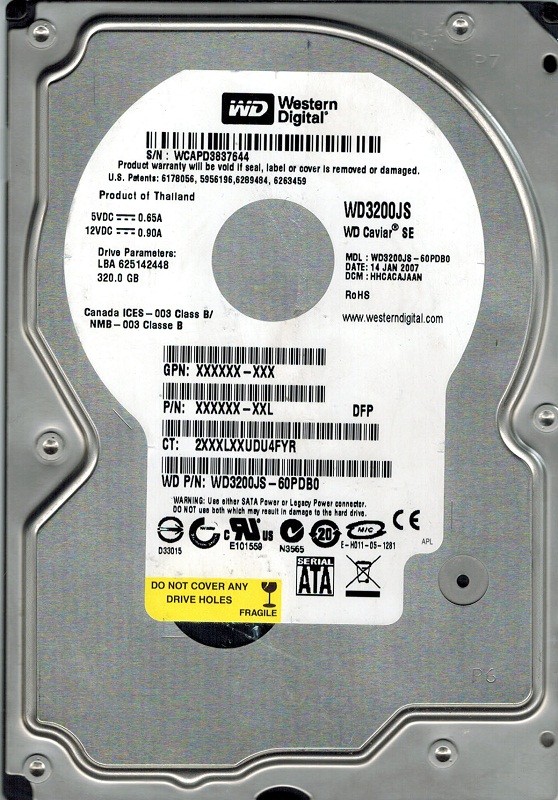 Western Digital WD3200JS-60PDB0 320GB DCM: HHCACAJAAN