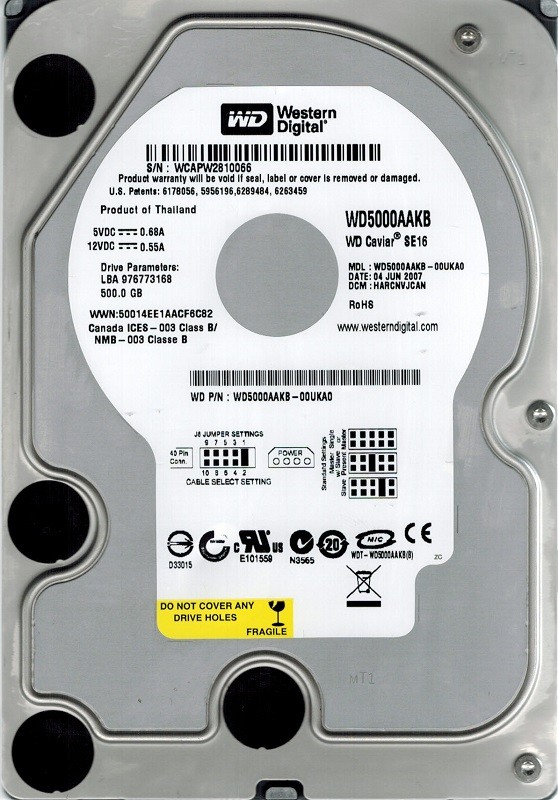 Western Digital WD5000AAKB-00UKA0 500GB DCM: HARCNVJCAN