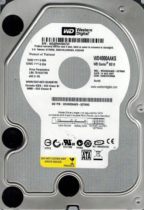 Western Digital WD4000AAKS-00TMA0 400GB DCM: DANCHV2MAN