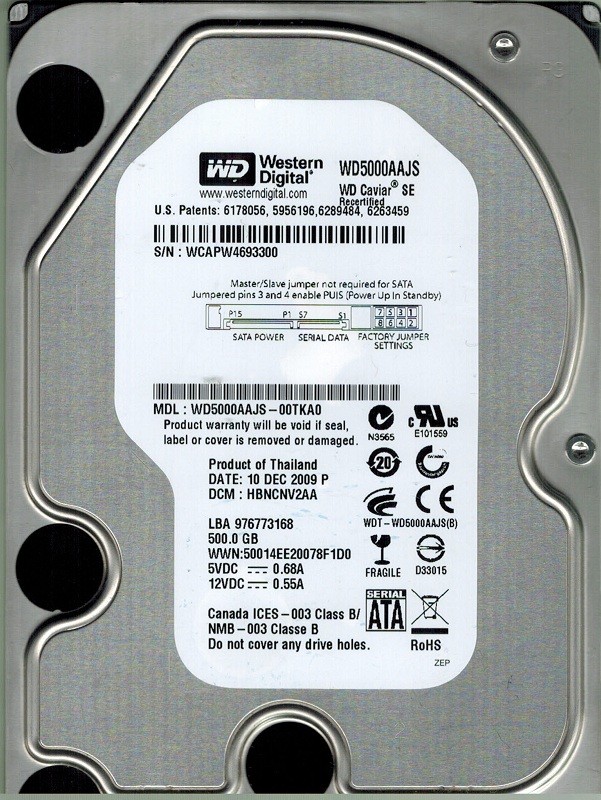 Western Digital WD5000AAJS-00TKA0 500GB DCM: HBNCNV2AA