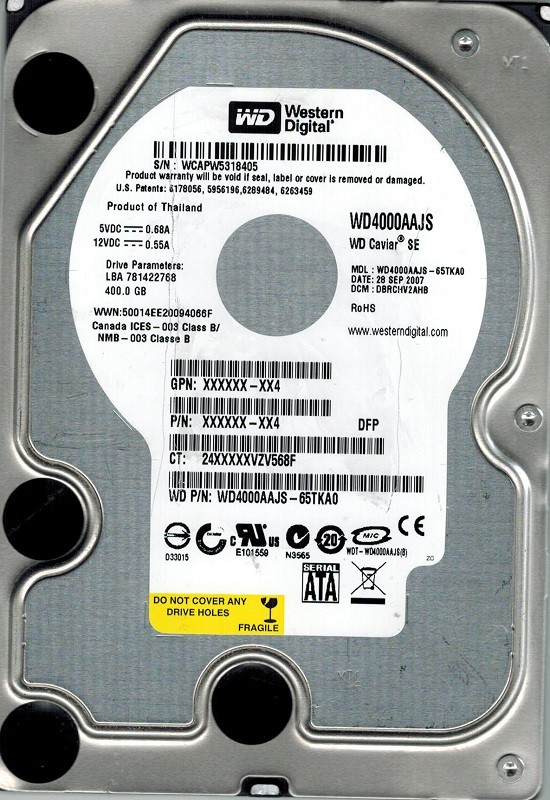 Western Digital WD4000AAJS-65TKA0 400GB DCM: DBRCHV2AHB