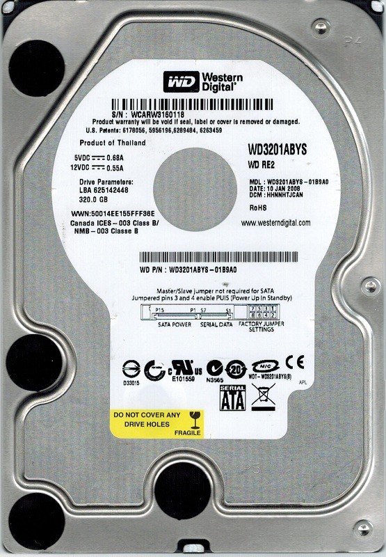 Western Digital WD3201ABYS-01B9A0 320GB DCM: HHNNHTJCAN