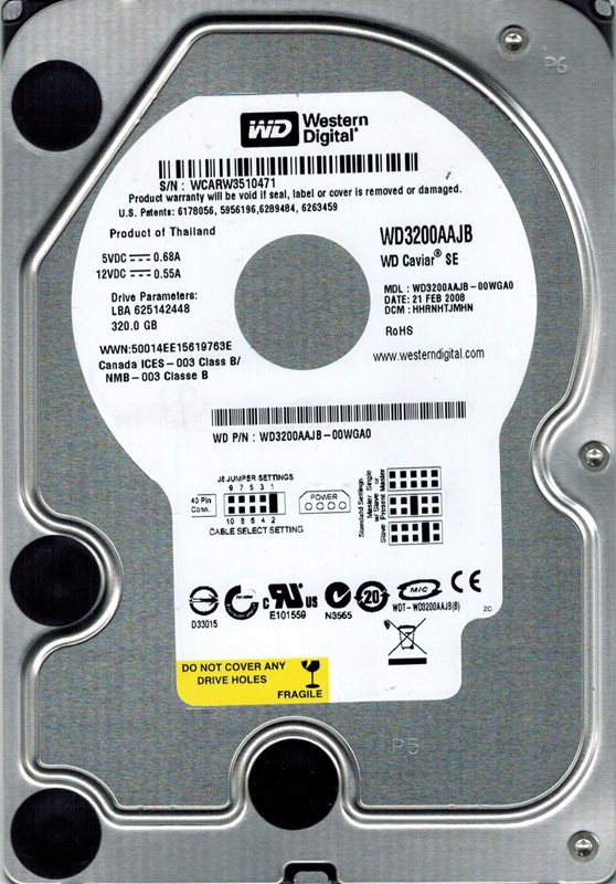 Western Digital WD3200AAJB-00WGA0 320GB DCM: HHRNHTJMHN