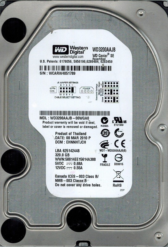 Western Digital WD3200AAJB-00WGA0 320GB DCM: EHNNHTJCH