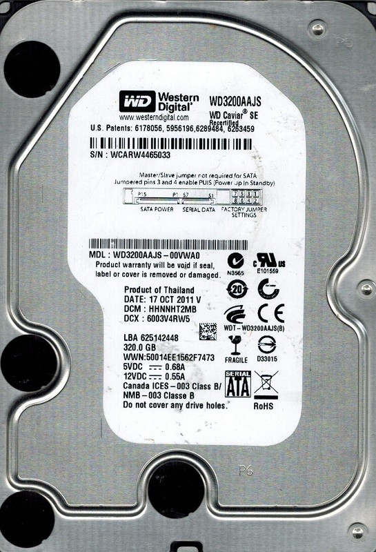 Western Digital WD3200AAJS-00VWA0 320GB DCM: HHNNHT2MB