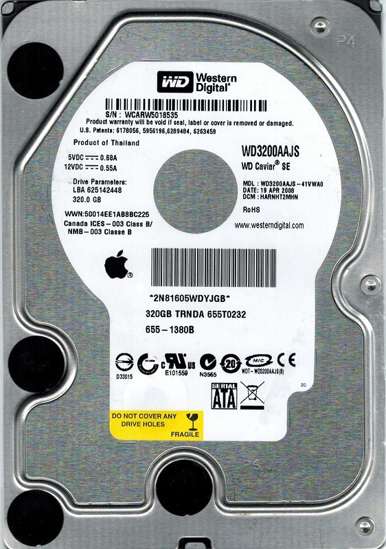Western Digital WD3200AAJS-41VWA0 MAC 320GB DCM: HARNHT2MHN APPLE