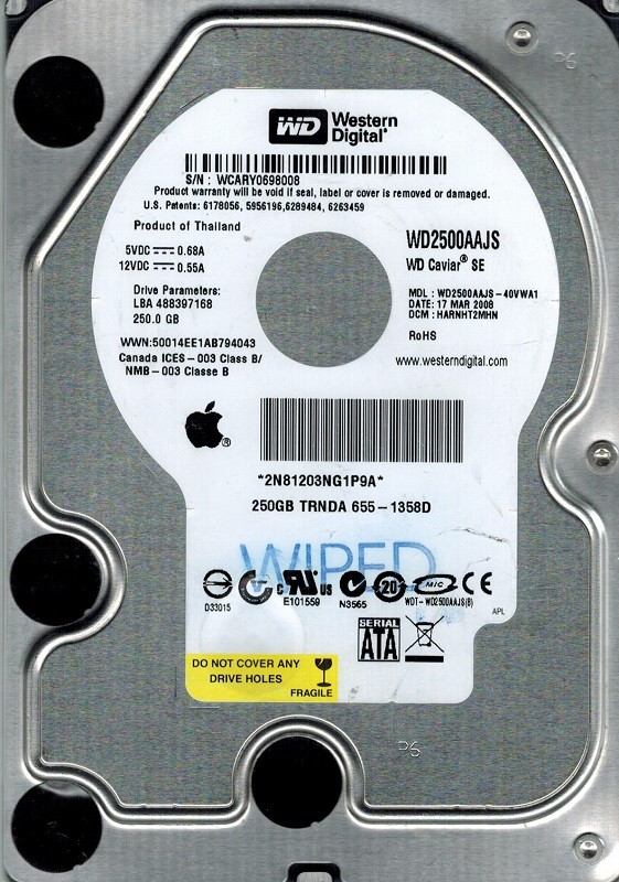 Western Digital WD2500AAJS-40VWA1 MAC 250GB DCM: HARNHT2MHN APPLE