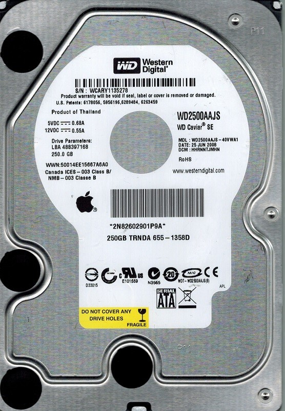 Western Digital WD2500AAJS-40VWA1 MAC 250GB DCM: HHRNNTJMHN APPLE
