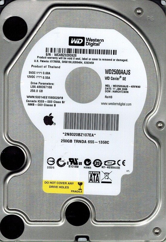 Western Digital WD2500AAJS-40VWA0 MAC 250GB DCM: HARCHT2AHN APPLE