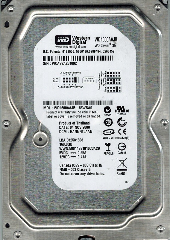 Western Digital WD1600AAJB-56WRA0 160GB DCM: HANNNTJAAN