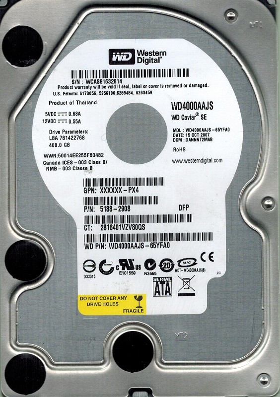 Western Digital WD4000AAJS-65YFA0 400GB DCM: DANNNT2MAB