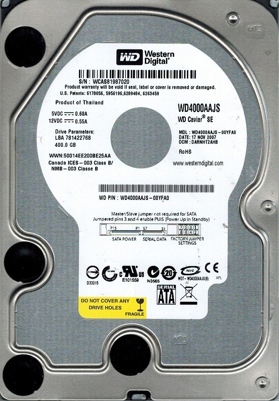 Western Digital WD4000AAJS-00YFA0 400GB DCM: DARNHT2AHB