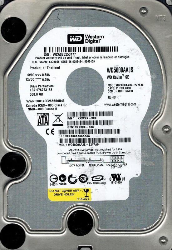 Western Digital WD5000AAJS-22YFA0 500GB DCM: HANNHT2MHB