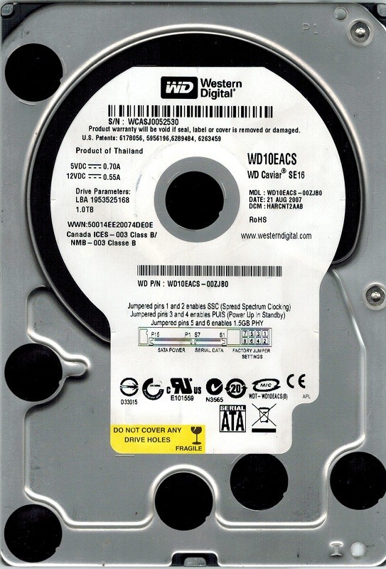 Western Digital WD10EACS-00ZJB0 1TB DCM: HARCNT2AAB