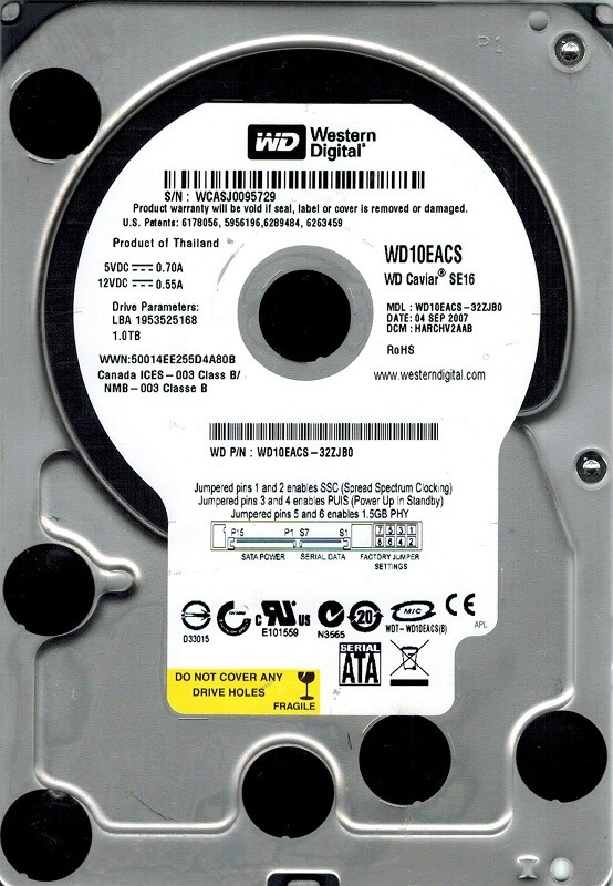 Western Digital WD10EACS-32ZJB0 1TB DCM: HARCHV2AAB