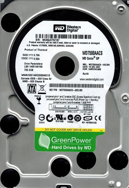 Western Digital WD7500AACS-00ZJB0 750GB DCM: HARCHV2ABB
