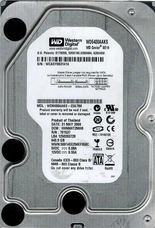 Western Digital WD6400AAKS-22A7B0 640GB DCM: HHNNHT2MHB