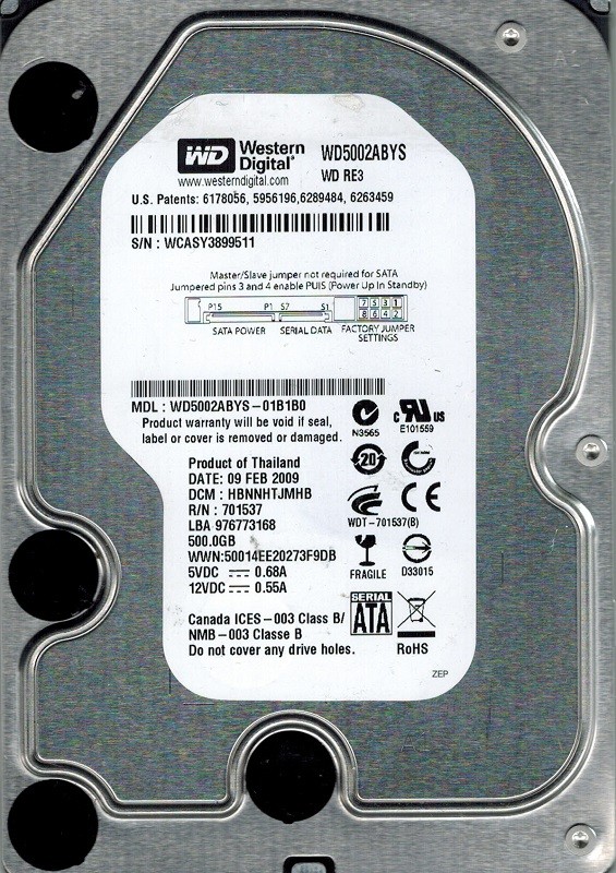 Western Digital WD5002ABYS-01B1B0 500GB DCM: HBNNHTJMHB