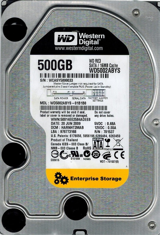 WD5002ABYS-01B1B0 Western Digital DCM: HARNHT2MAB 500GB
