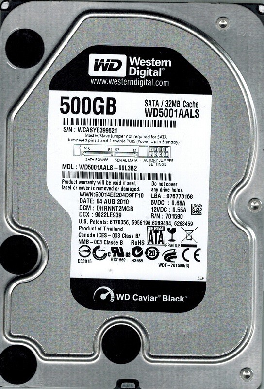 Western Digital WD5001AALS-00L3B2 500GB DCM: DHRNNT2MGB