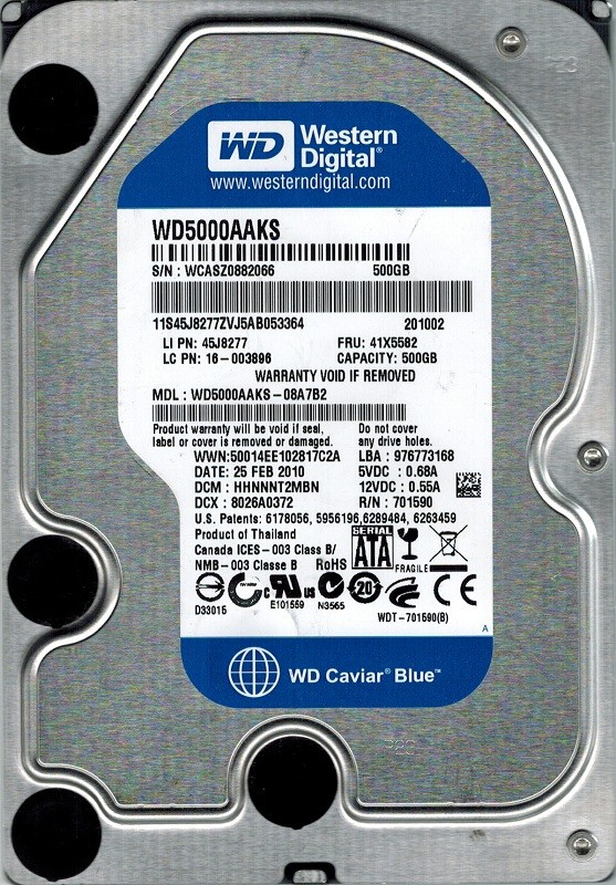 Western Digital WD5000AAKS-08A7B2 500GB DCM: HHNNNT2MBN