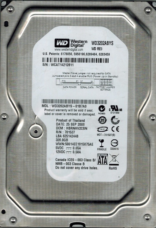 Western Digital WD3202ABYS-01B7A0 320GB DCM: HBRNHV2CBN