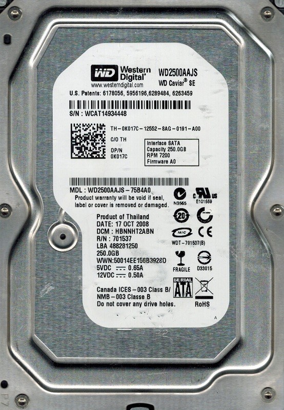 Western Digital WD2500AAJS-75B4A0 250GB DCM: HBNNHT2ABN