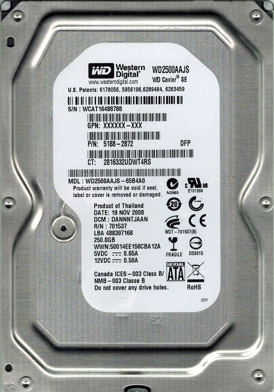 Western Digital WD2500AAJS-65B4A0 250GB DCM: DANNNTJAAN