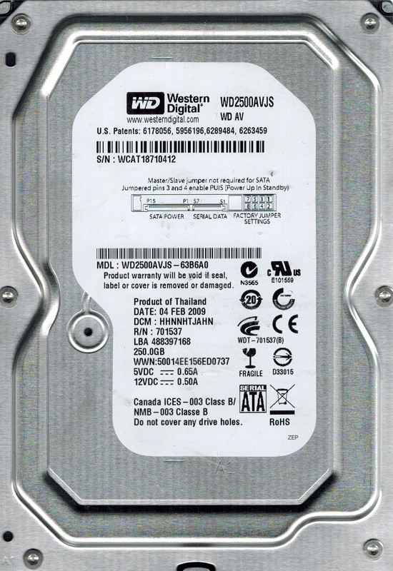 Western Digital WD2500AVJS-63B6A0 250GB DCM: HHNNHTJAHN