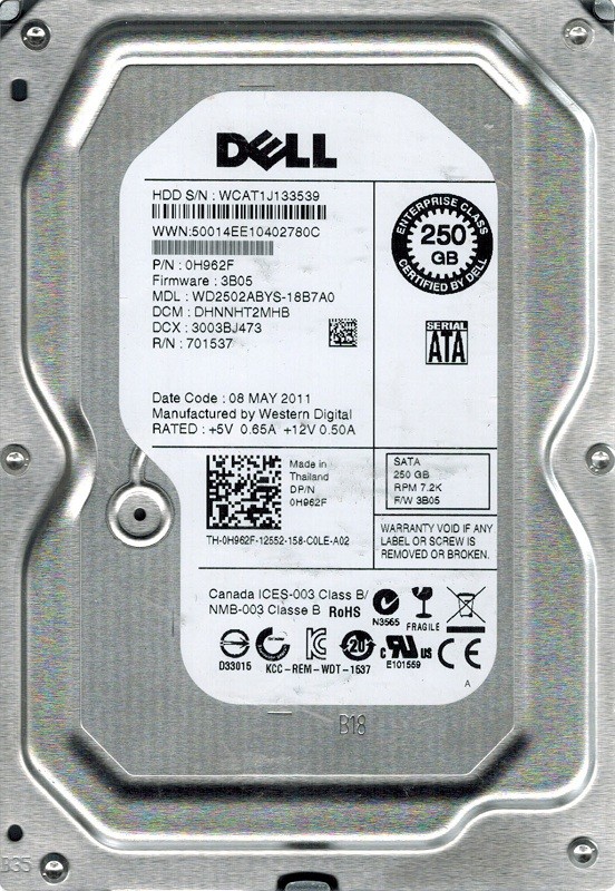 Western Digital WD2502ABYS-18B7A0 250GB DCM: DHNNHT2MHB