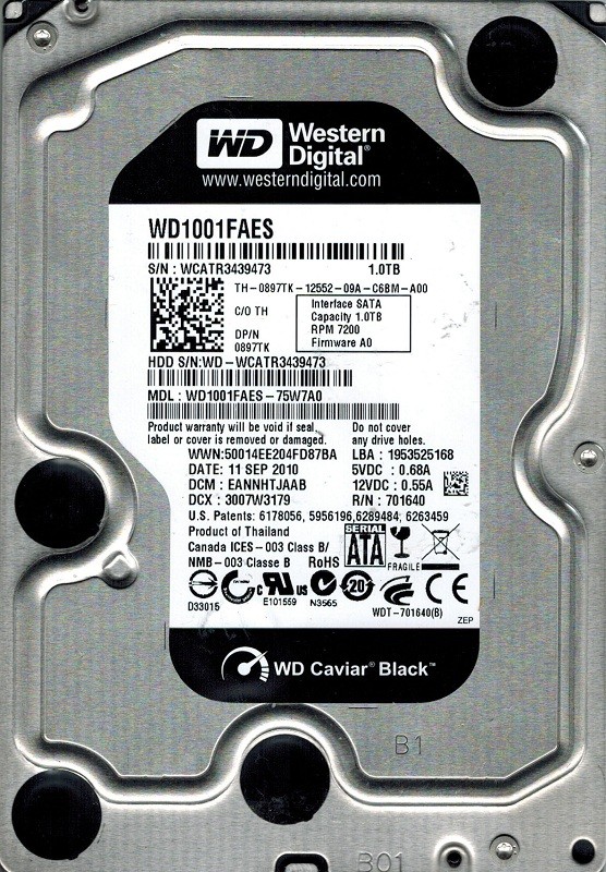 Western Digital WD1001FAES-75W7A0 1TB DCM: EANNHTJAAB