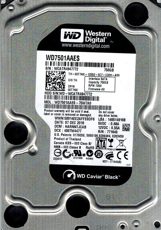 Western Digital WD7501AAES-75W7A0 750GB DCM: HARNNTJCAB