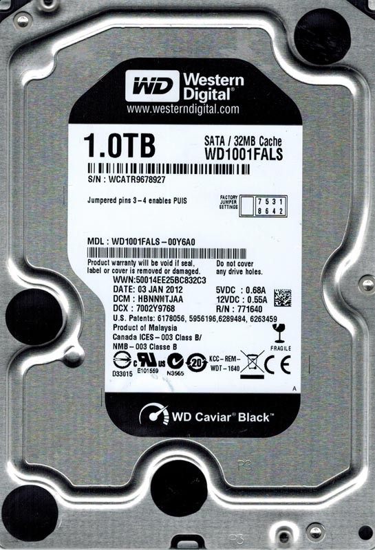 Western Digital WD1001FALS-00Y6A0 1TB DCM: HBNNHTJAA