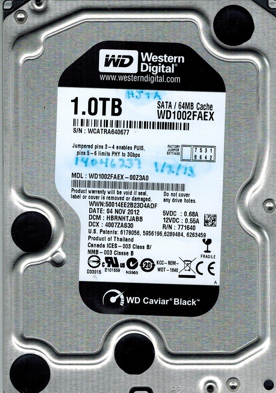 Western Digital WD1002FAEX-00Z3A0 1TB DCM: HBRNHTJABB
