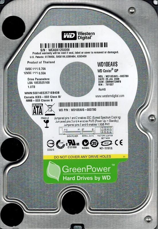 Western Digital WD10EAVS-00D7B0 1TB DCM: DBRNHT2MFB