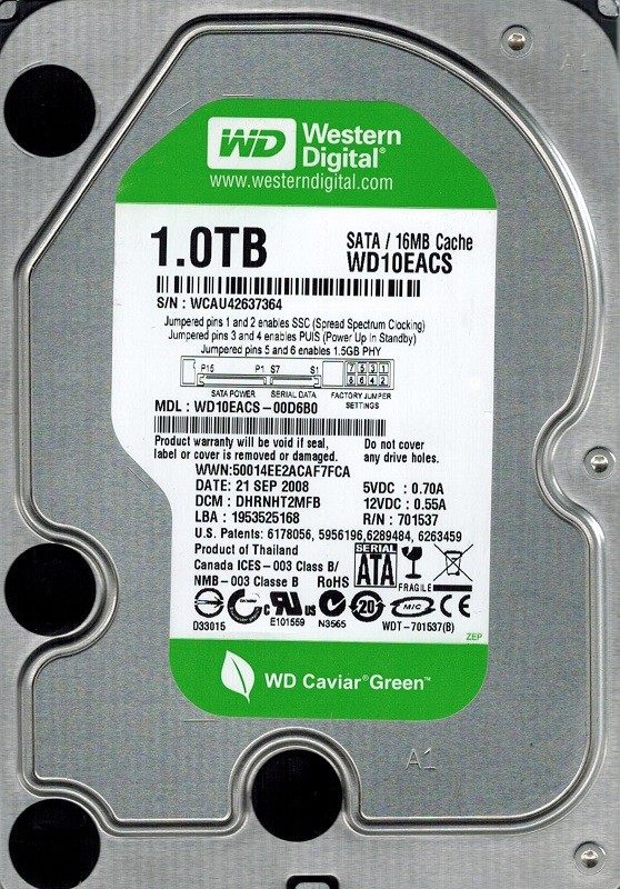Western Digital WD10EACS-00D6B0 1TB DCM: DHRNHT2MFB