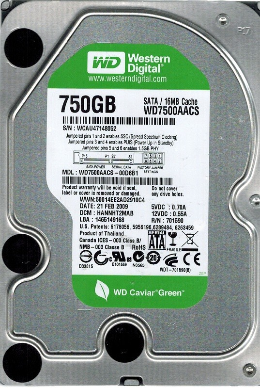 Western Digital WD7500AACS-00D6B1 750GB DCM: HANNHT2MAB
