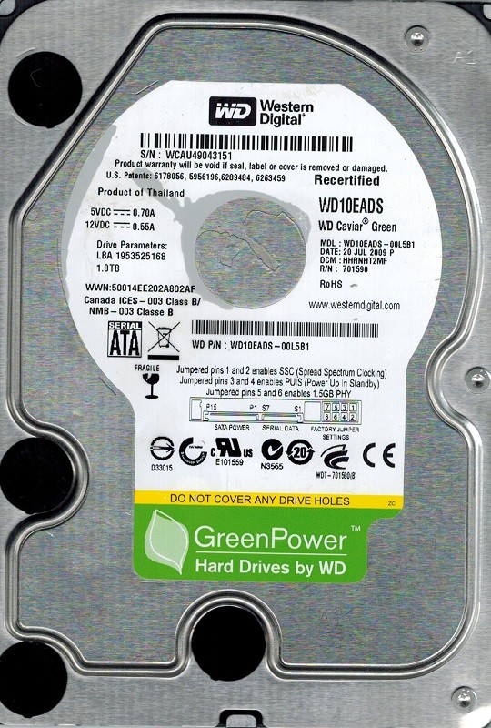 Western Digital WD10EADS-00L5B1 1TB DCM: HHRNHT2MF