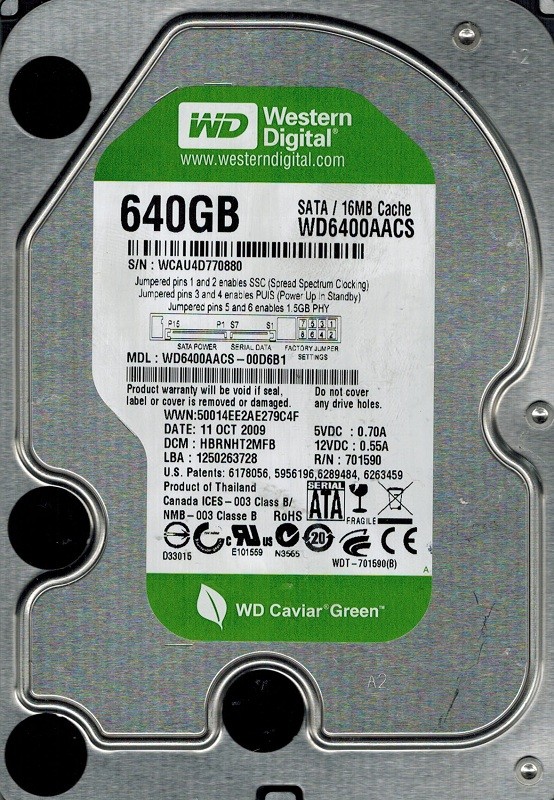 Western Digital WD6400AACS-00D6B1 640GB DCM: HBRNHT2MFB