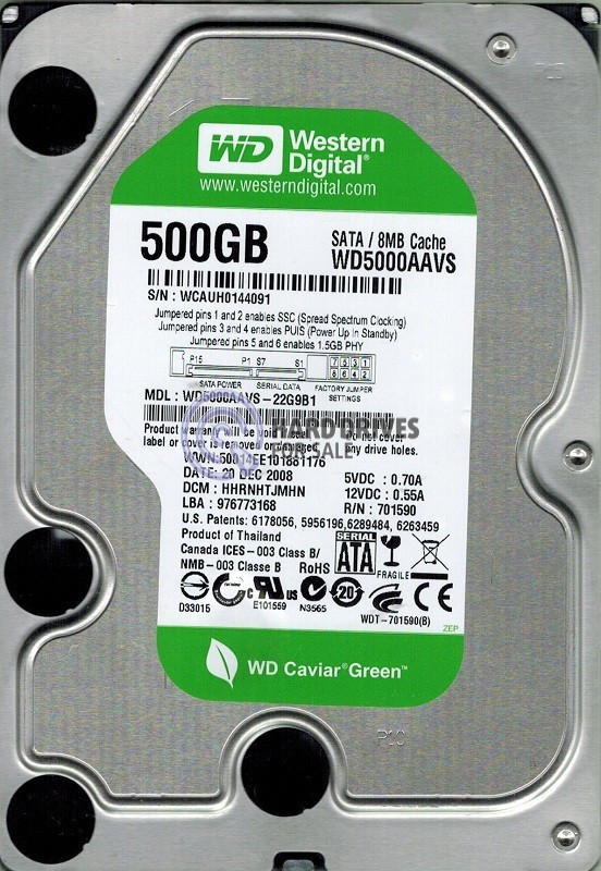 Western Digital WD5000AAVS-22G9B1 500GB DCM: HHRNHTJMHN