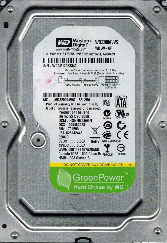 Western Digital WD3200AVVS-63L2B0 320GB DCM: HGNNNTJAGN