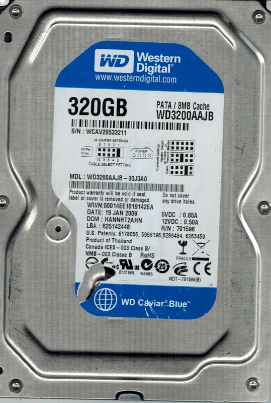 Western Digital WD3200AAJB-00J3A0 320GB DCM: HANNHT2AHN