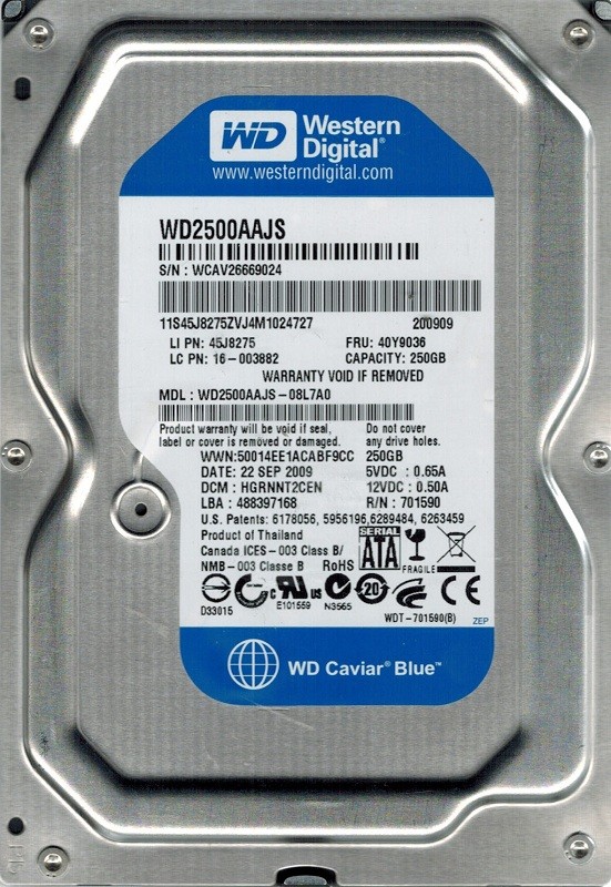 Western Digital WD2500AAJS-08L7A0 250GB DCM: HGRNNT2CEN