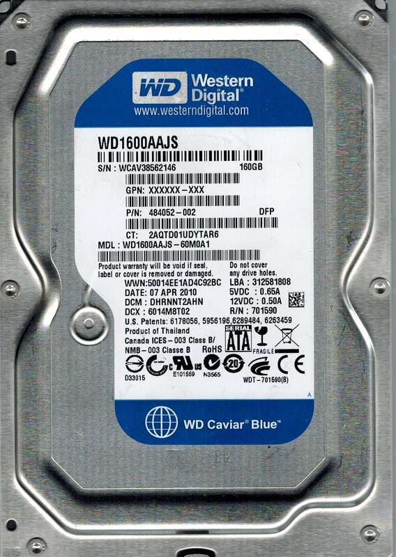 Western Digital WD1600AAJS-60M0A1 160GB DCM: DHRNNT2AHN