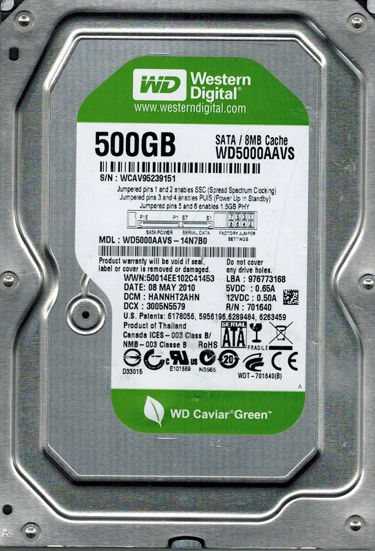 Western Digital WD5000AAVS-14N7B0 500GB DCM: HANNHT2AHN