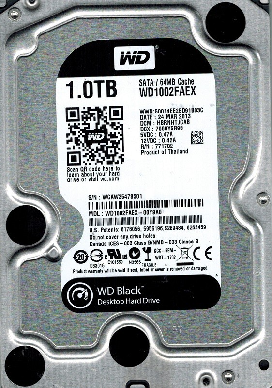 Western Digital WD1002FAEX-00Y9A0 1TB DCM: HBRNHTJCAB