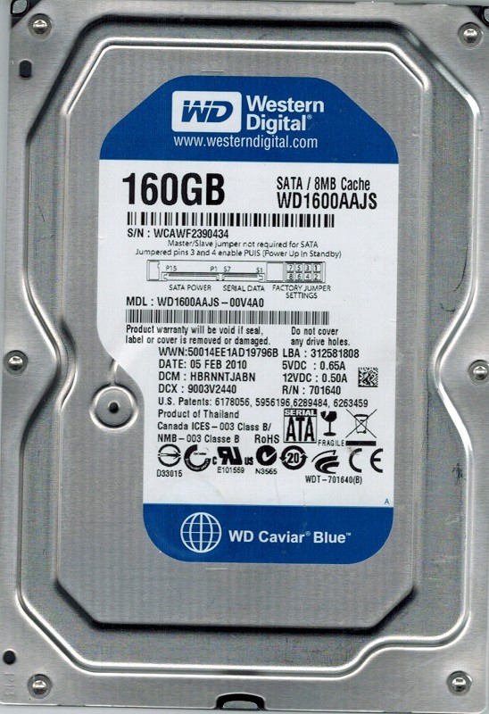 Western Digital WD1600AAJS-00V4A0 160GB DCM: HBRNNTJABN