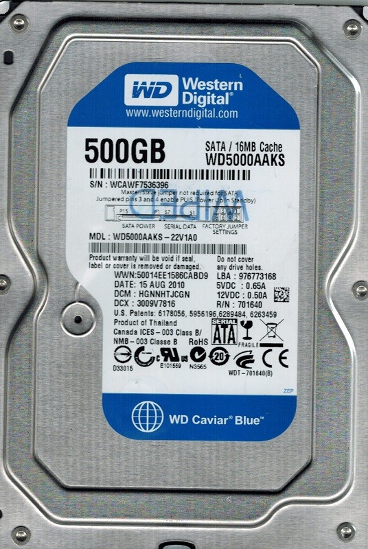 Western Digital WD5000AAKS-22V1A0 500GB DCM: HGNNHTJCHN