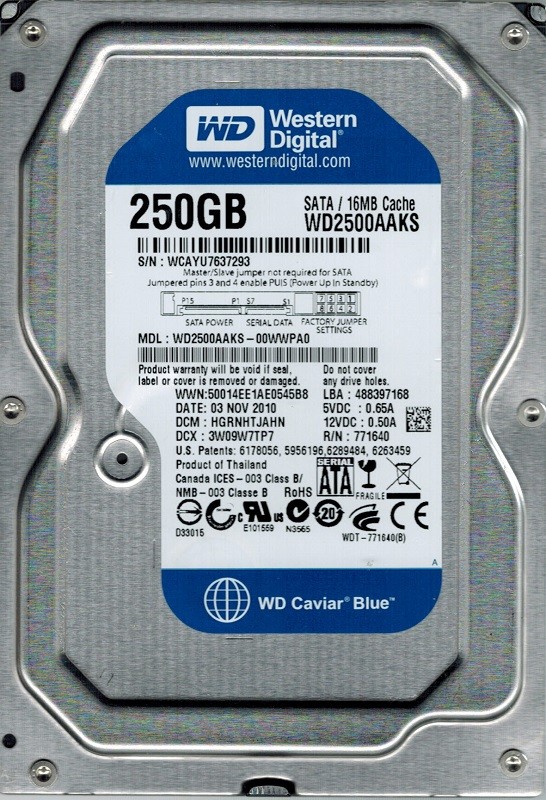 Western Digital WD2500AAKS-00WWPA0 250GB DCM: HGRNHTJAHN