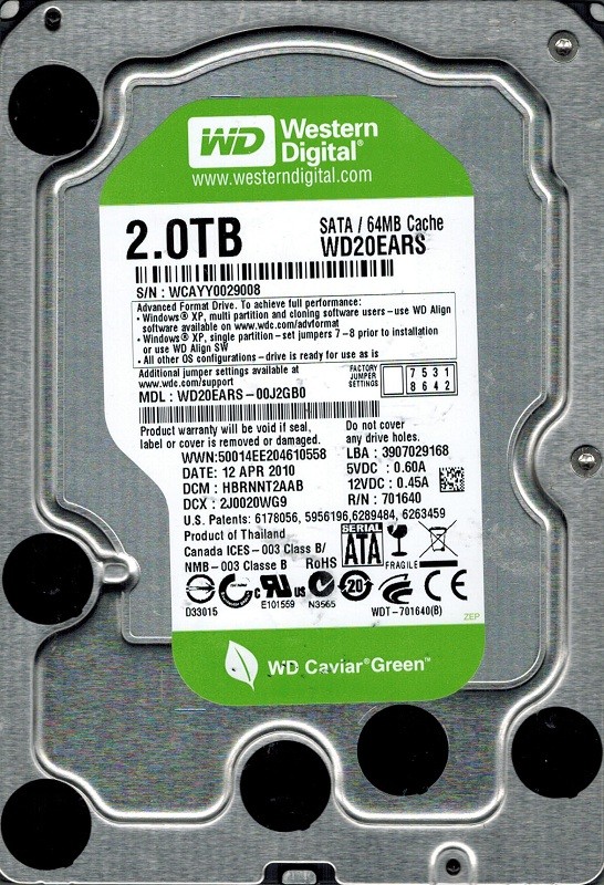 Western Digital WD20EARS-00J2GB0 2TB DCM: HBRNNT2AAB